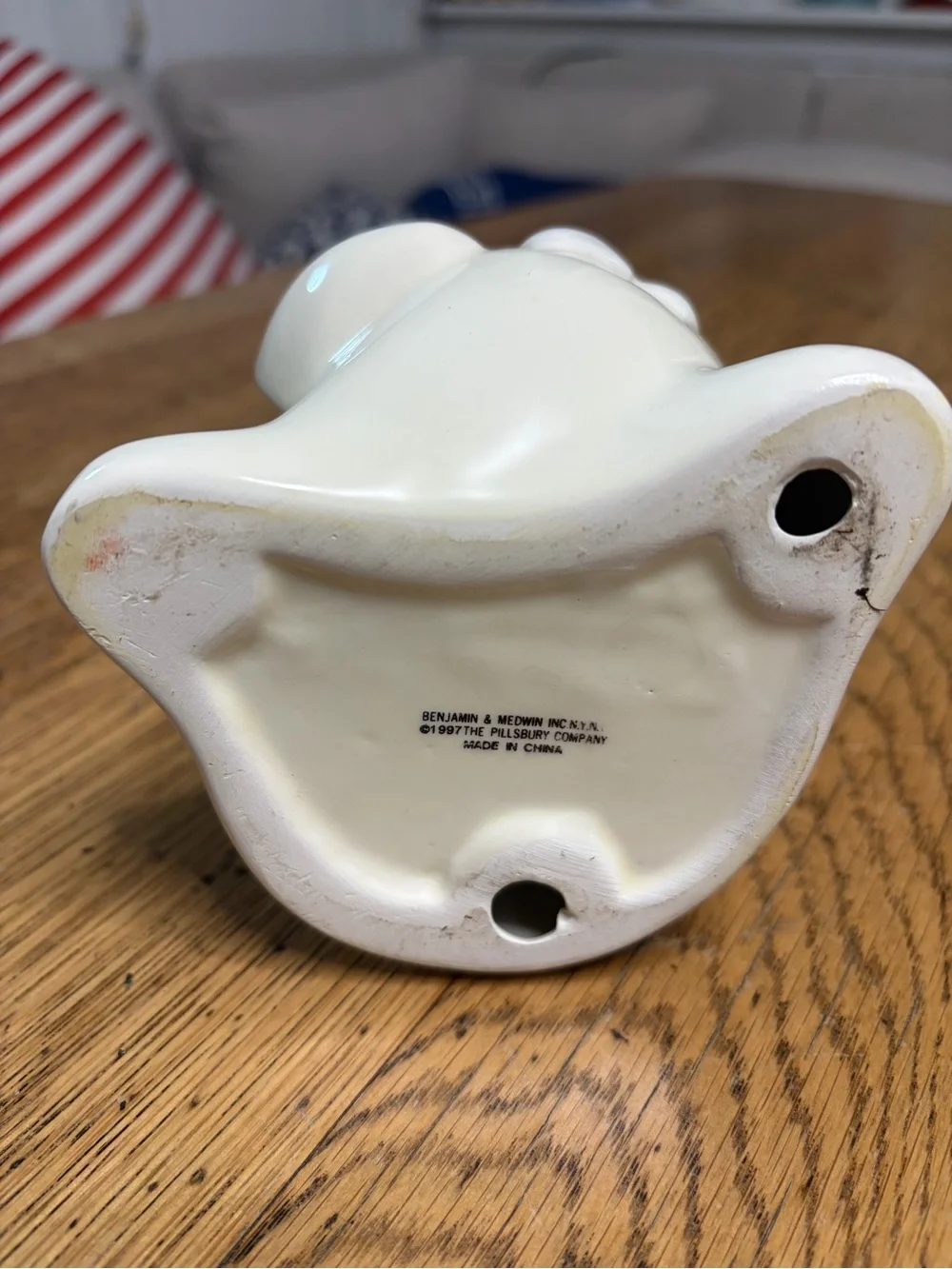 Doughboy Ceramic Figurine - White with Blue Accents